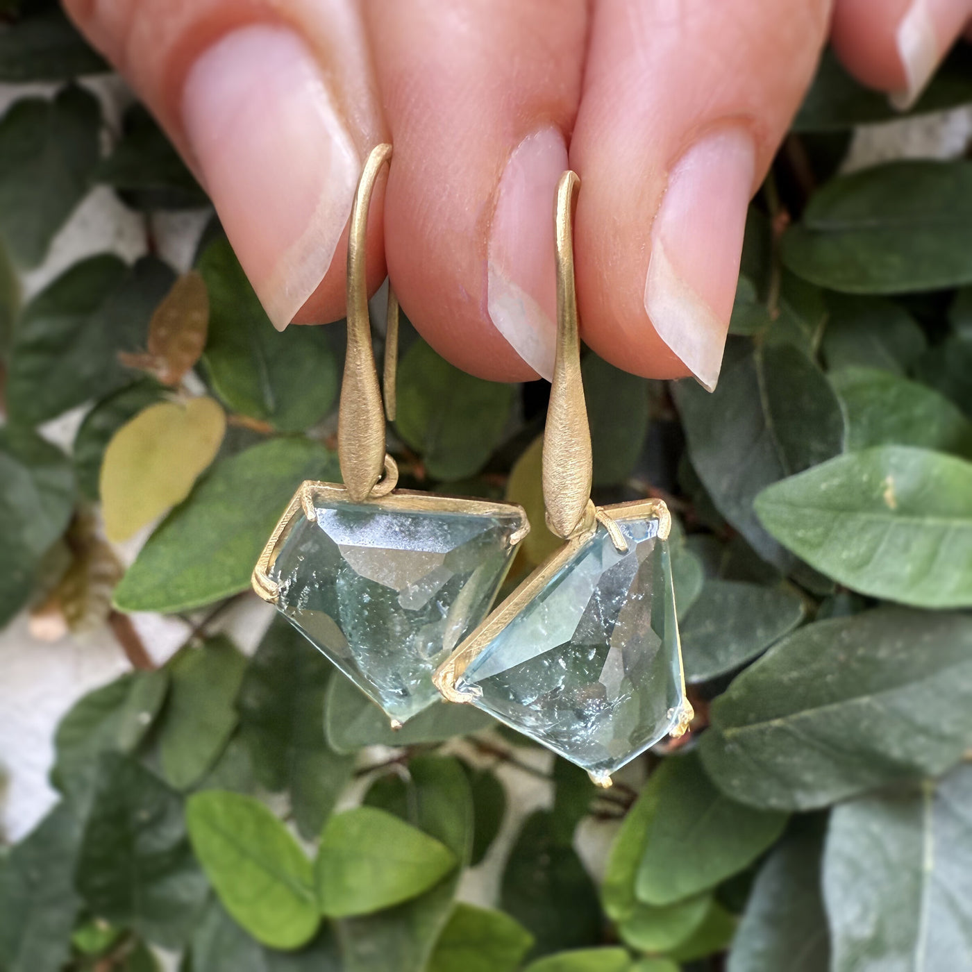 Asymmetrical Rose Cut Aquamarine Frame Earrings