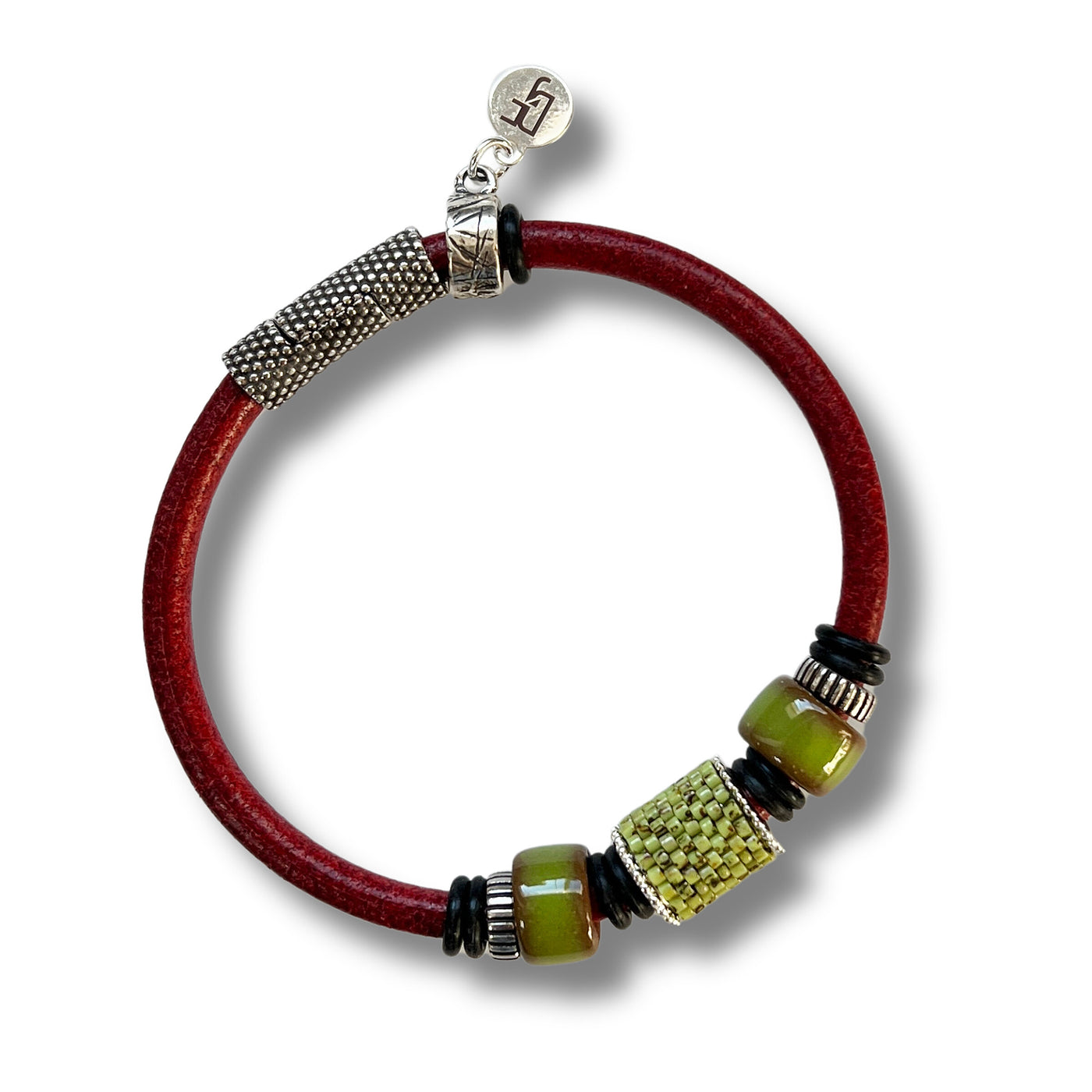 Chartreuse & Red Single Bead Bracelet