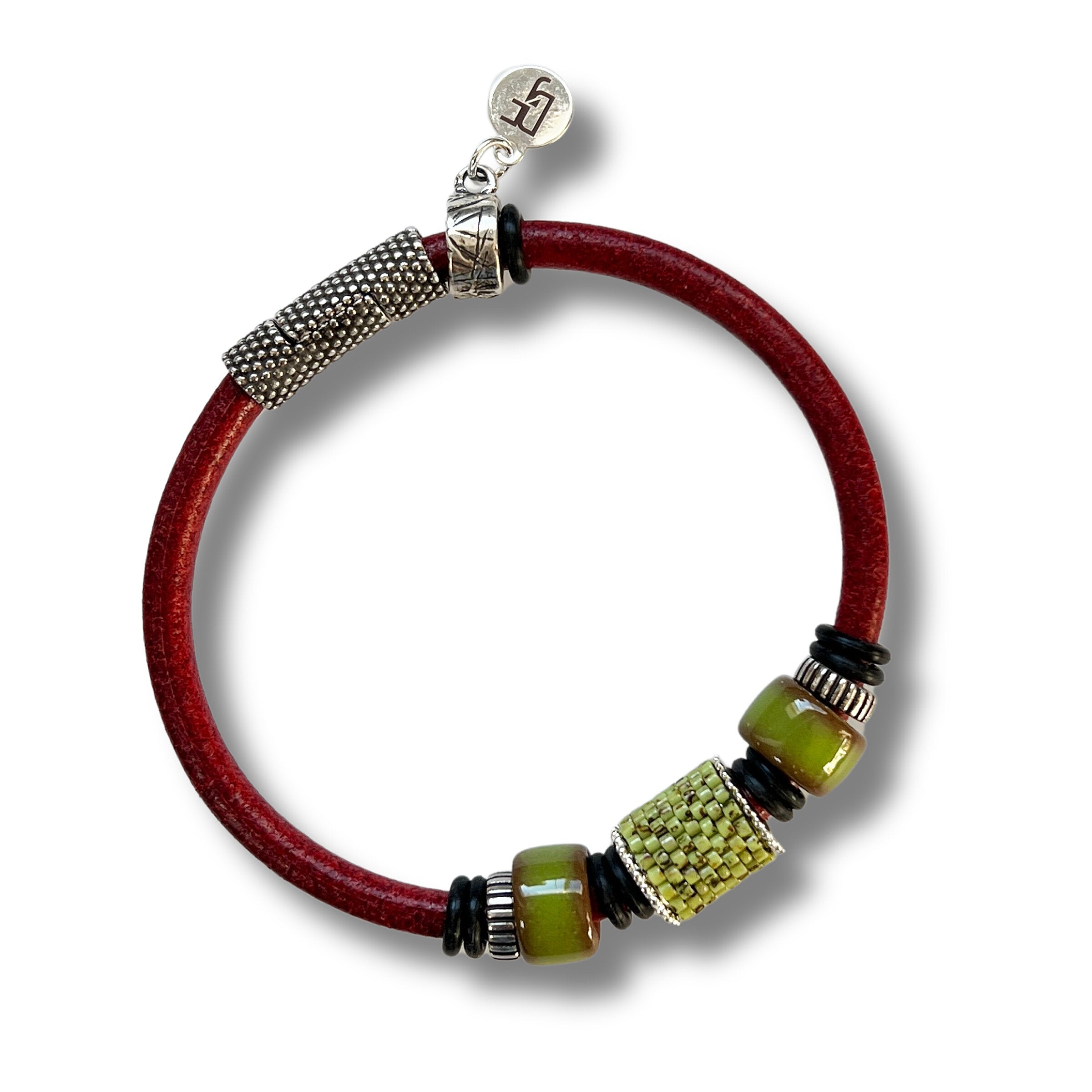 Chartreuse & Red Single Bead Bracelet