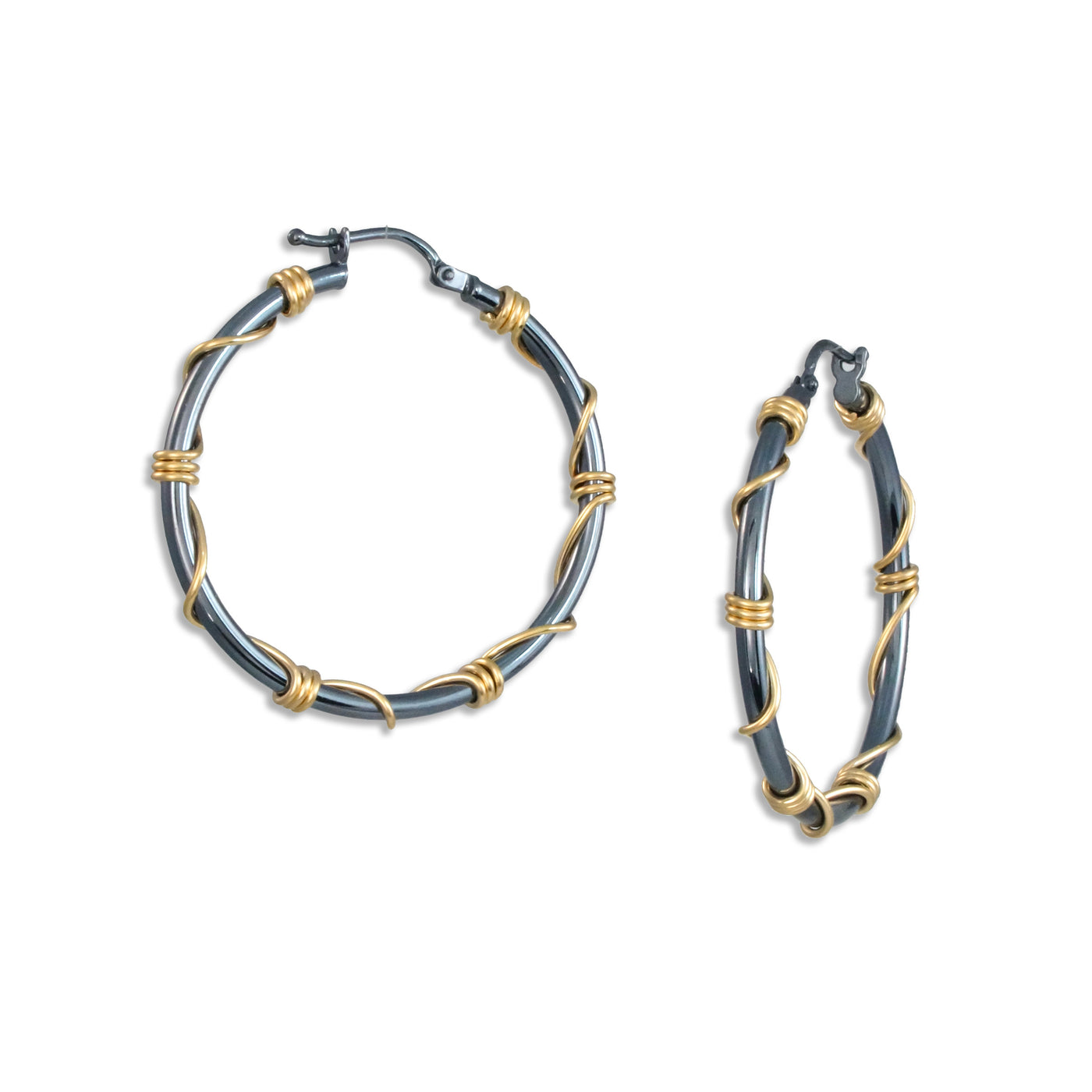 Large Black and Gold Wrapped Hoops