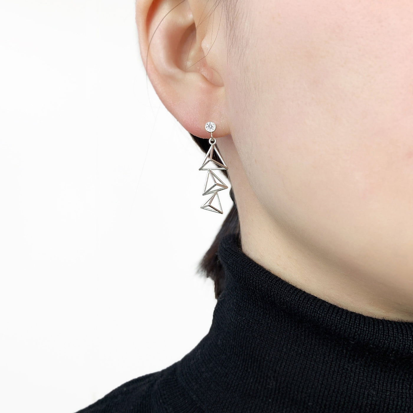 Cubic Zirconia Triple Triangle Drop Earrings