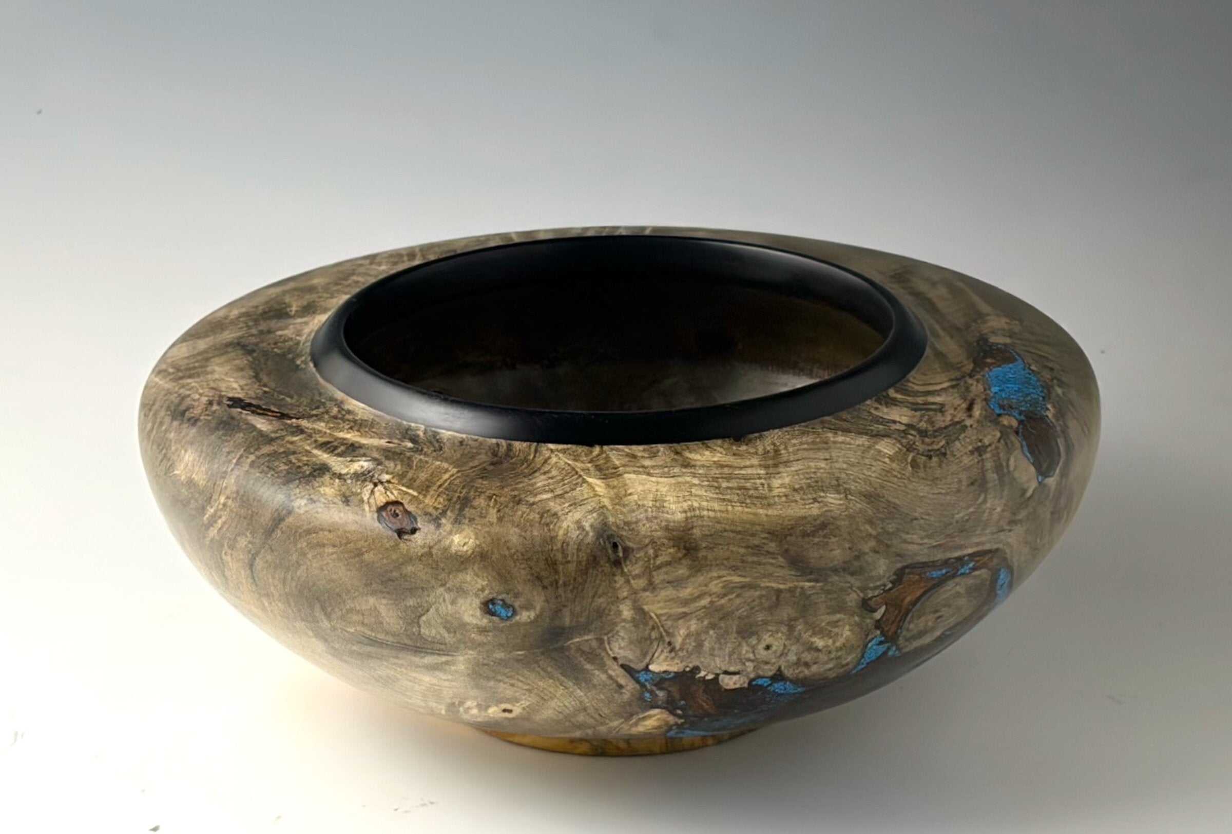 Vessel Turned from Buckeye Burl, African Blackwood Inlay