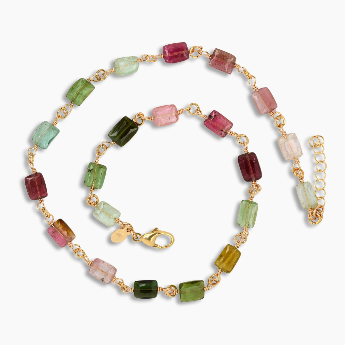 Watermelon Tourmaline Chicklet Gold Choker
