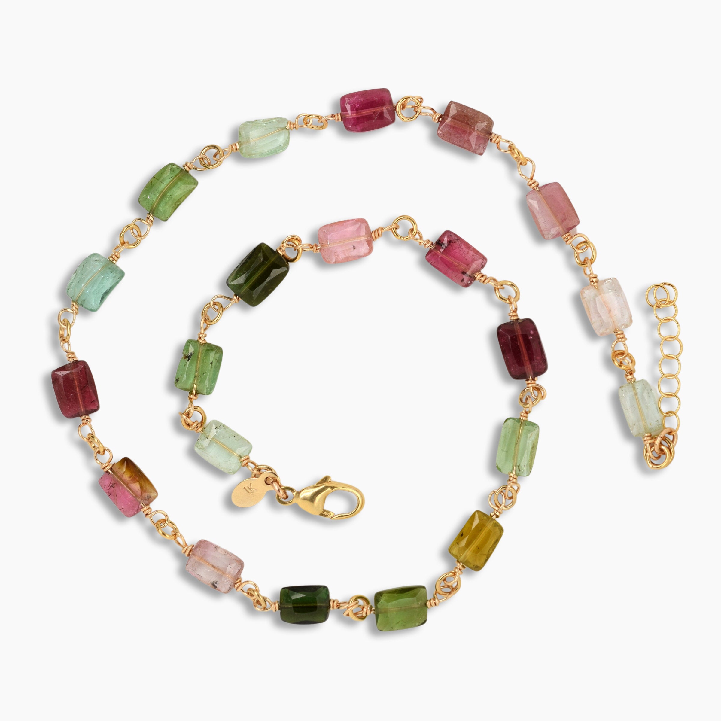 Watermelon Tourmaline Chicklet Gold Choker