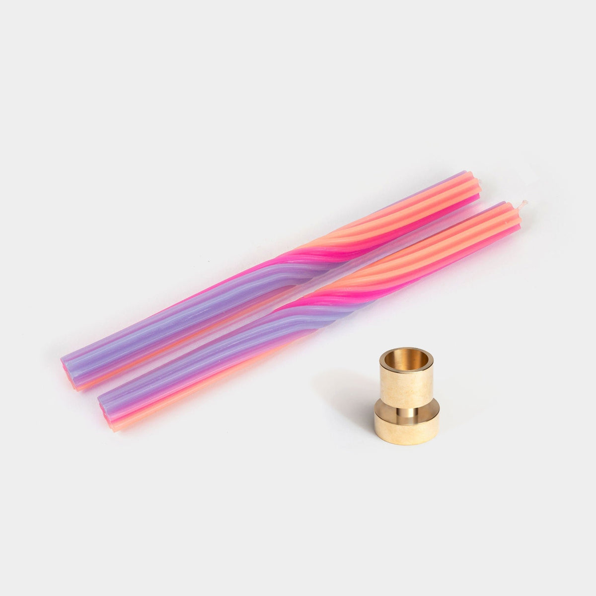 Orange & Lavender Tapers with Brass Holder