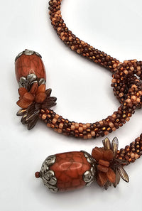 Bhutanese Bone & Orange Tweed Crocheted Rope