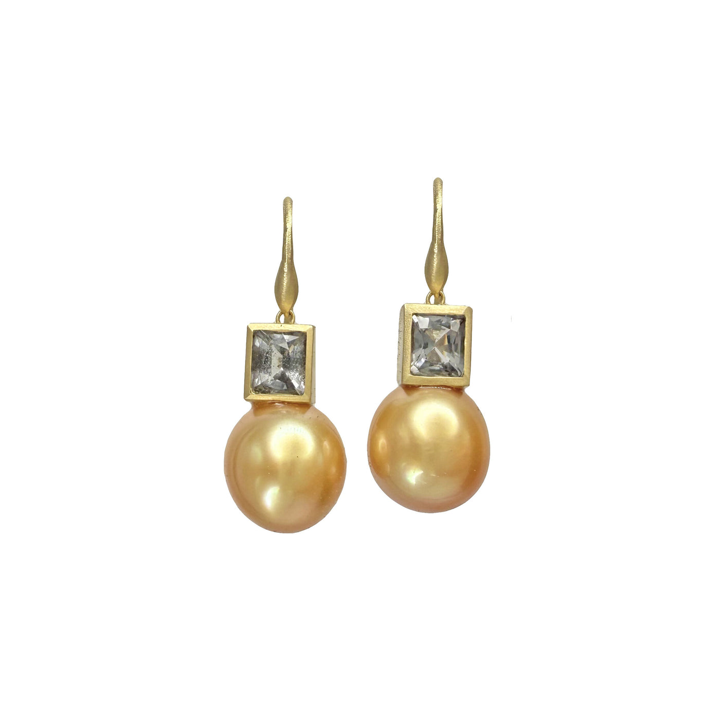 South Sea Golden Pearl with Gray Spinel Earrings