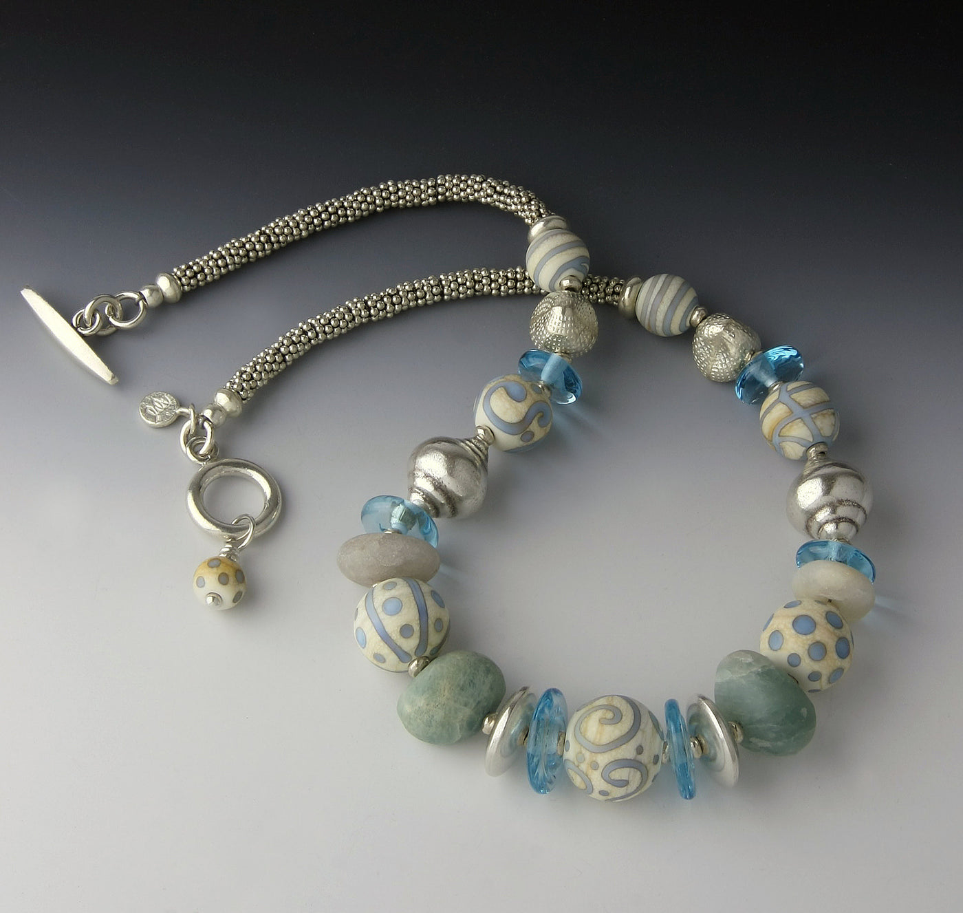 Aqua and Ivory Race Point Necklace