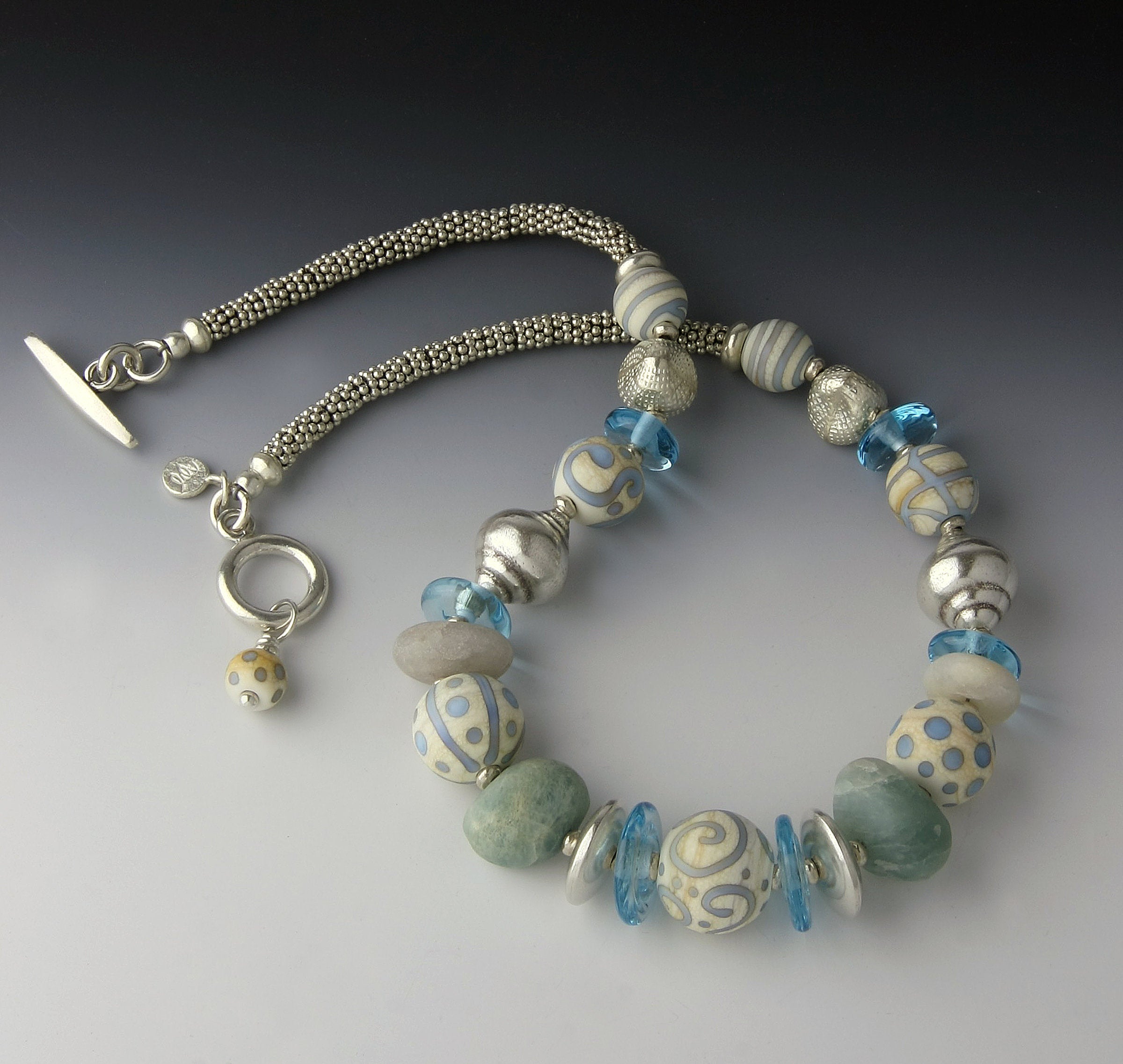 Aqua and Ivory Race Point Necklace