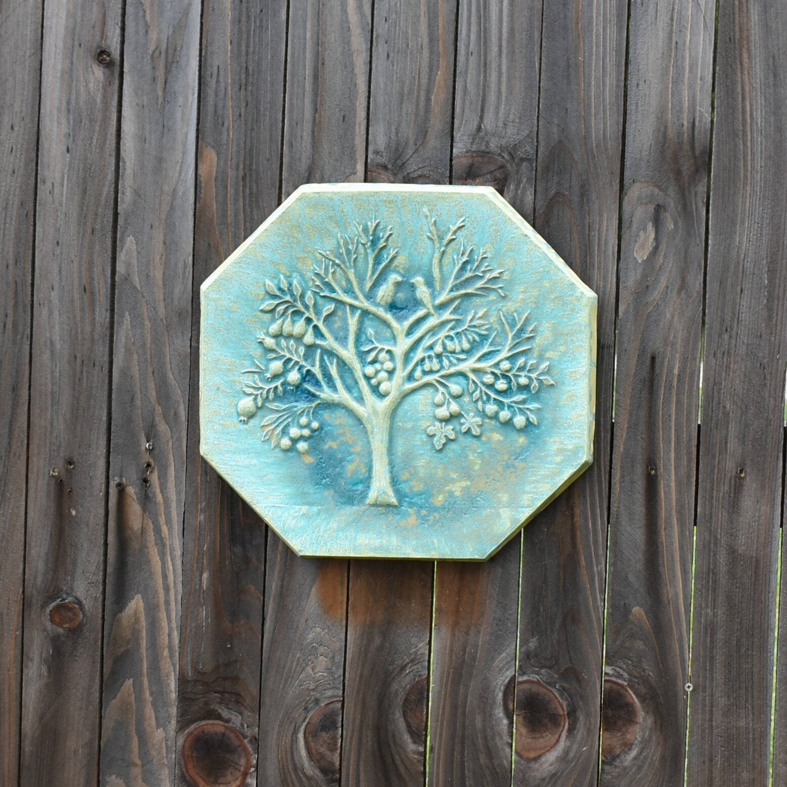 Magic Fruit Tree Ceramic Octagon in Aqua Stone Matte