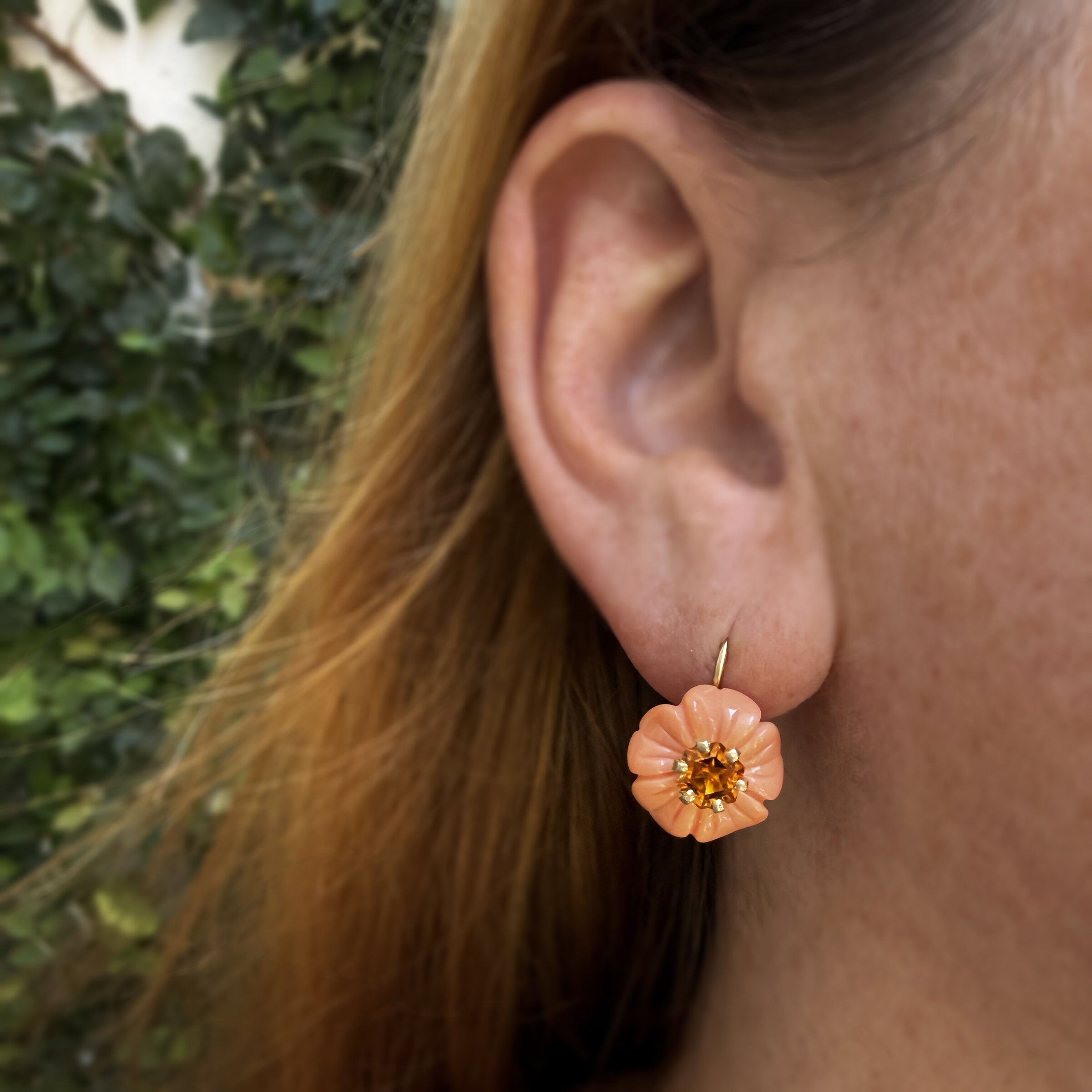 Treasure Chest Coral & Citrine Flower Earrings