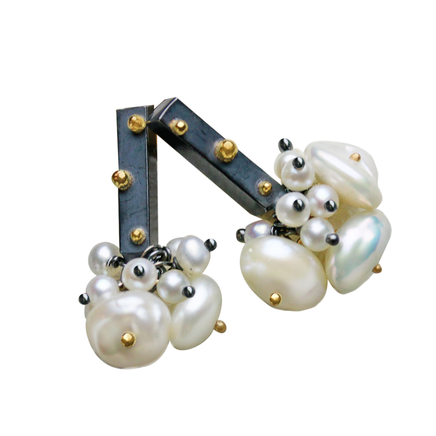 Petite Pearl Gold-Dotted Stick Earrings