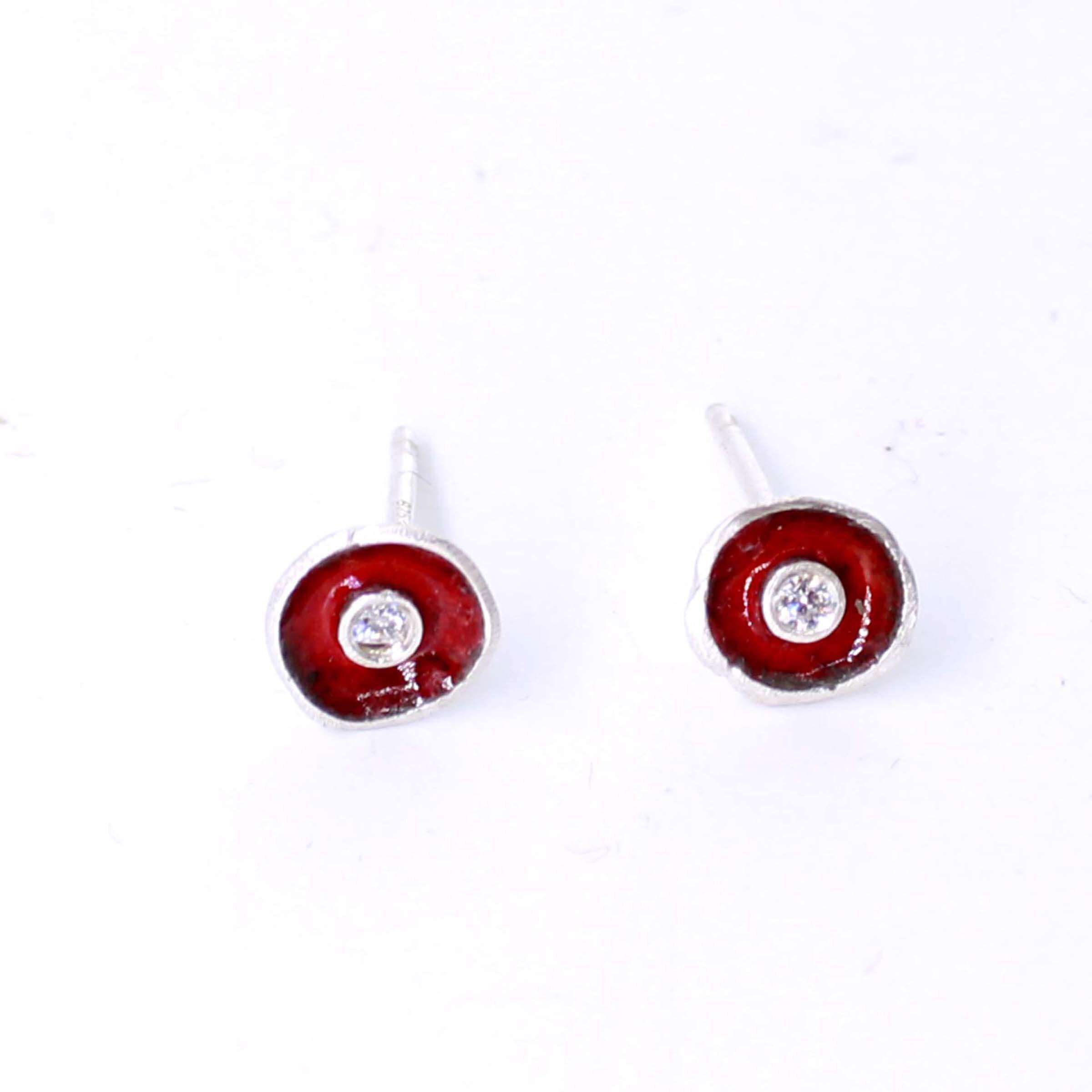 Red Enamel & Diamond Earrings