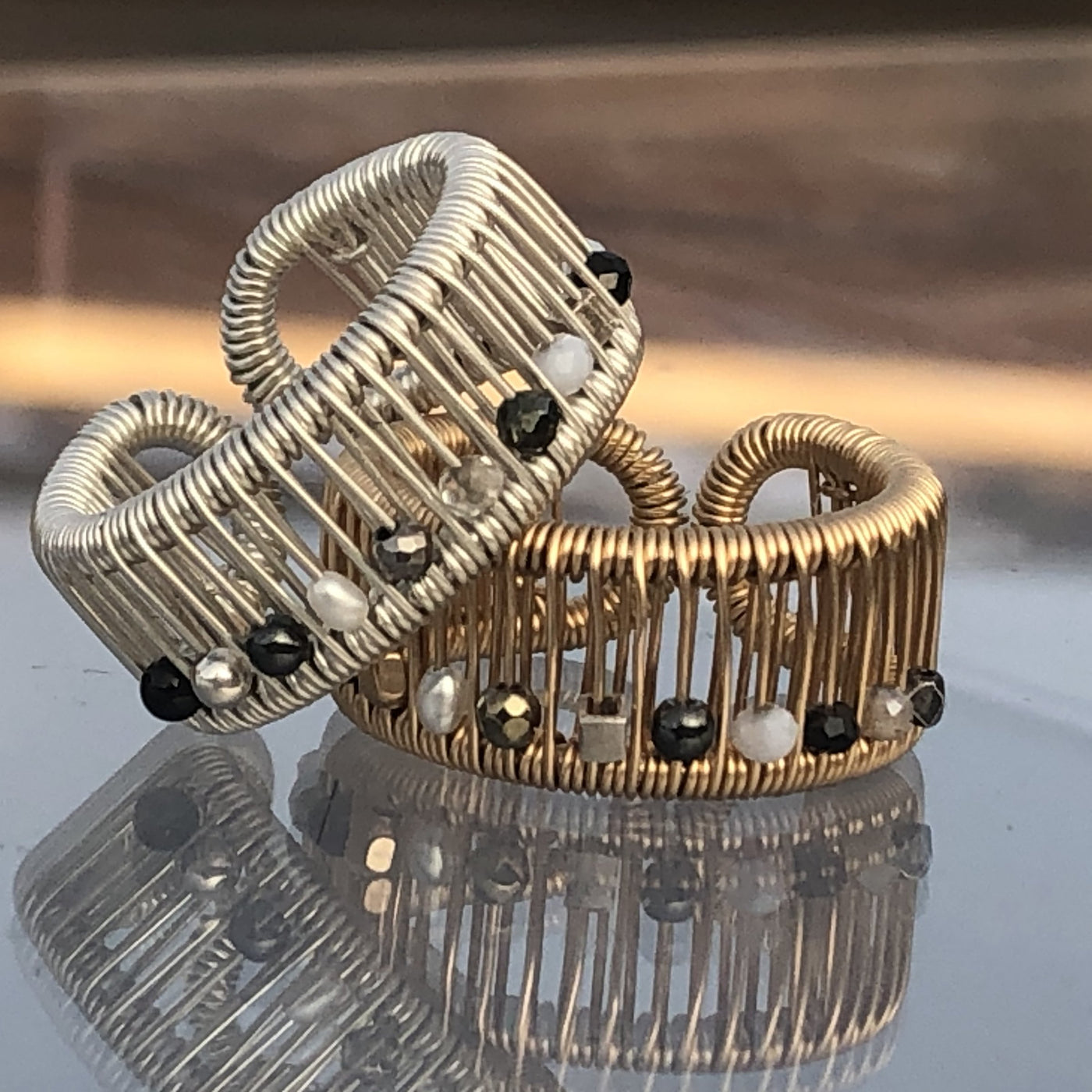 left to right: silver, yellow gold-filled