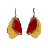 Carnelian & Yellow Enamel Earrings
