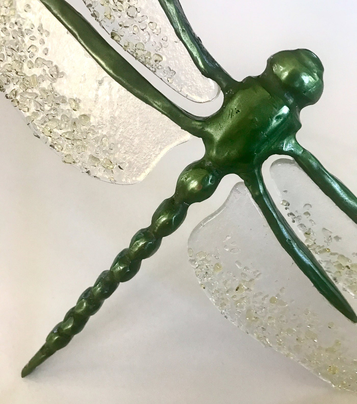 Vibrant Green Dragonfly with Clear Tinted Wings