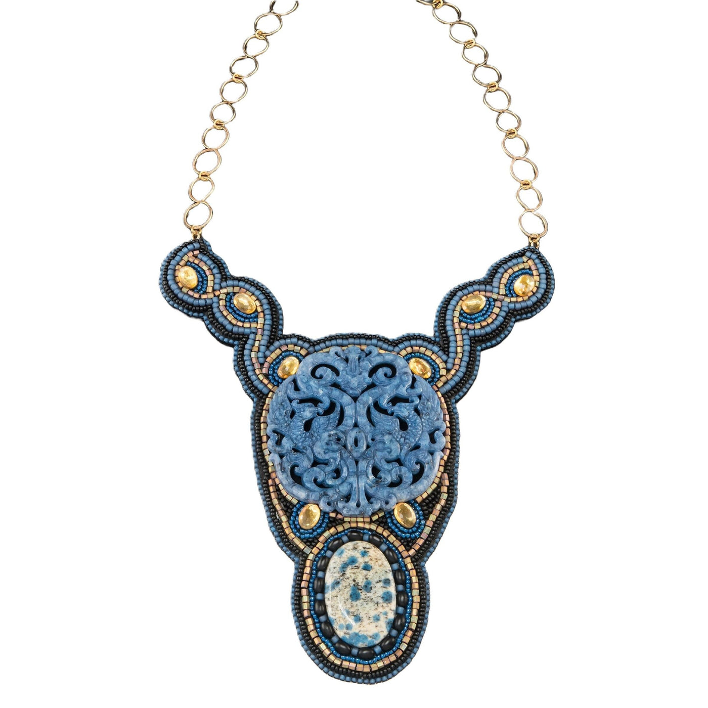 Blue Jade Embroidered Statement Necklace