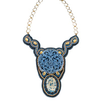 Blue Jade Embroidered Statement Necklace