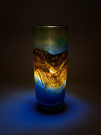 (Satin Strata Pillar Lamp in Sage and Cobalt