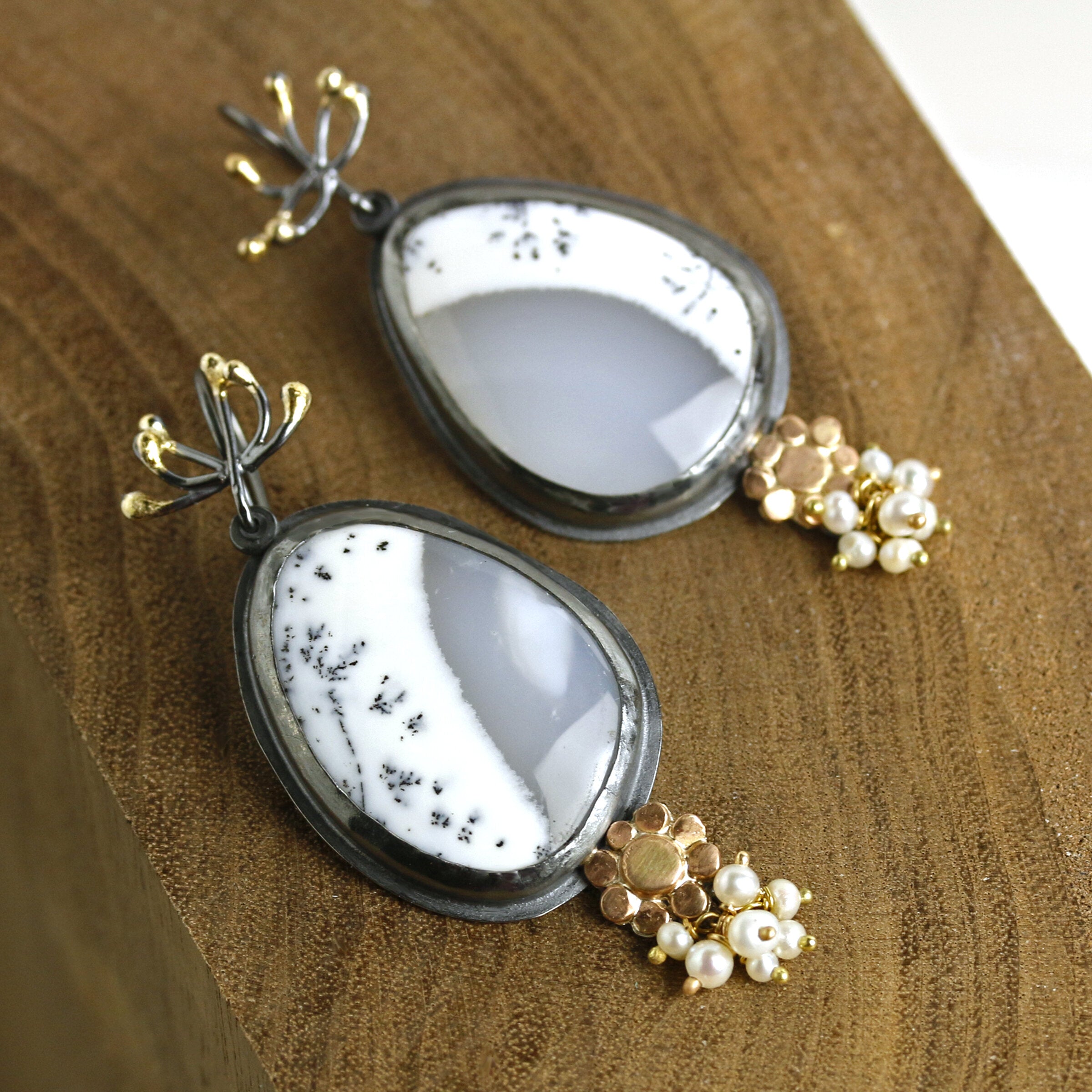 Dendritic Opal, Flowers & Sprouts Earrings