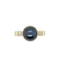 Black Pearl & Diamond Square Ring