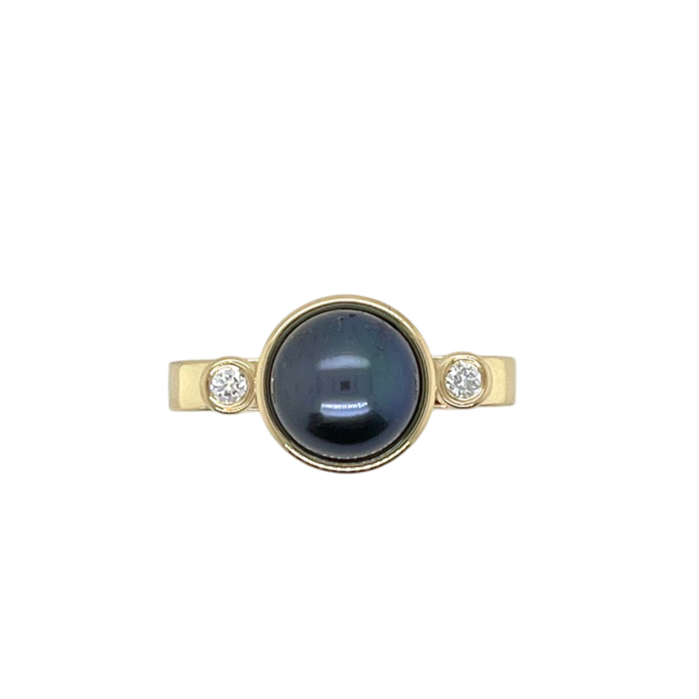 Black Pearl & Diamond Square Ring