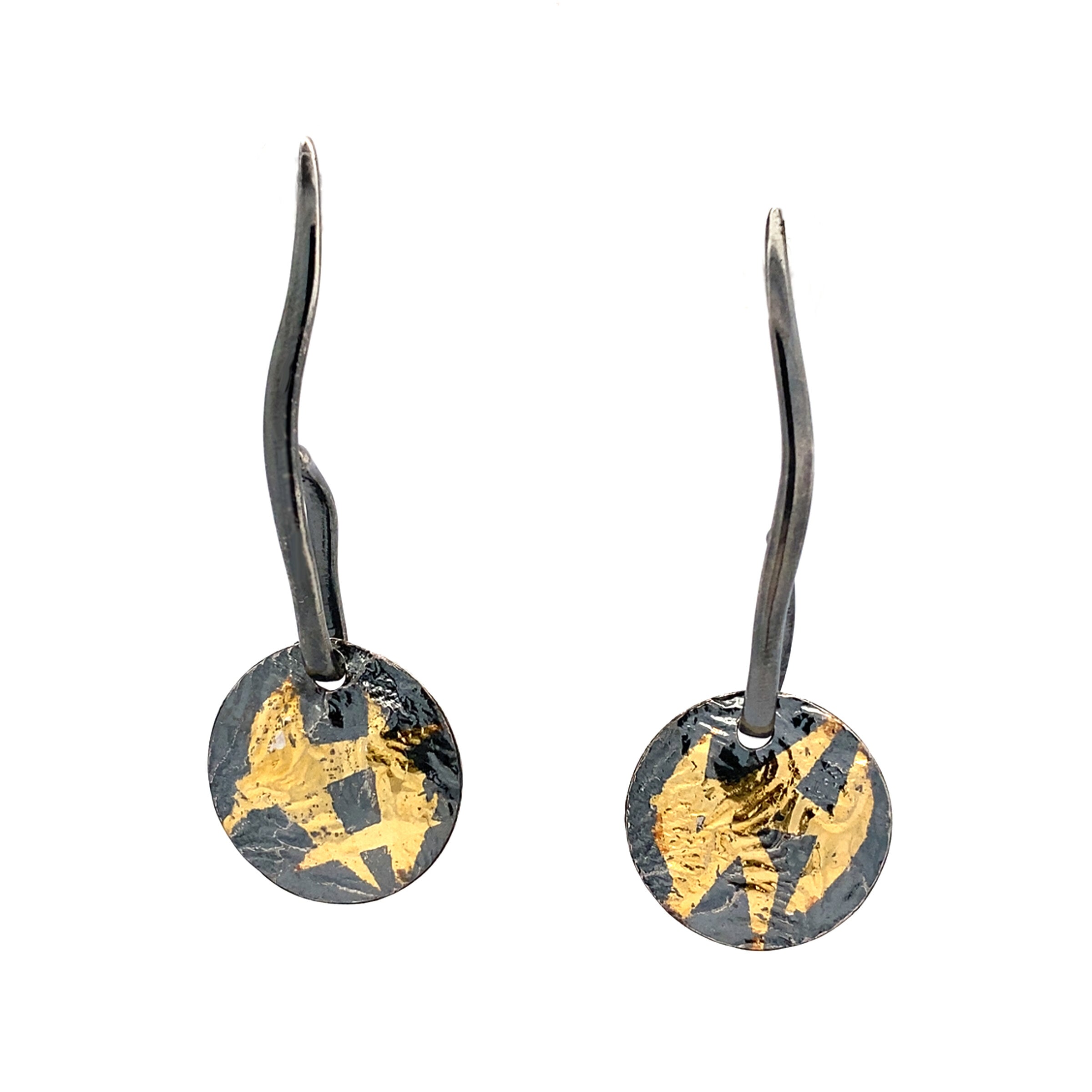 Long Wavy Keum-boo Disk Earrings