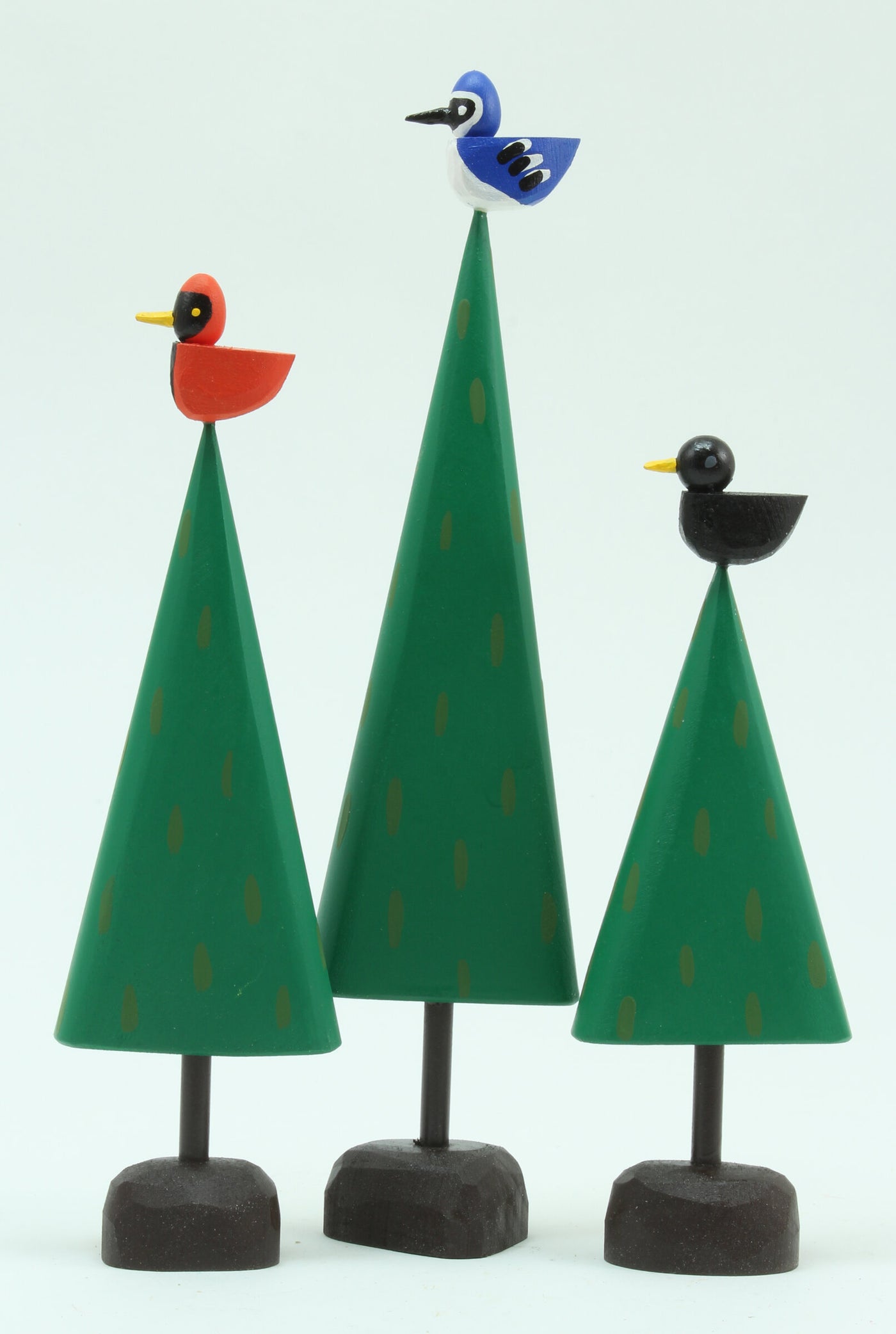 Dark Green, Set of Three with Bird