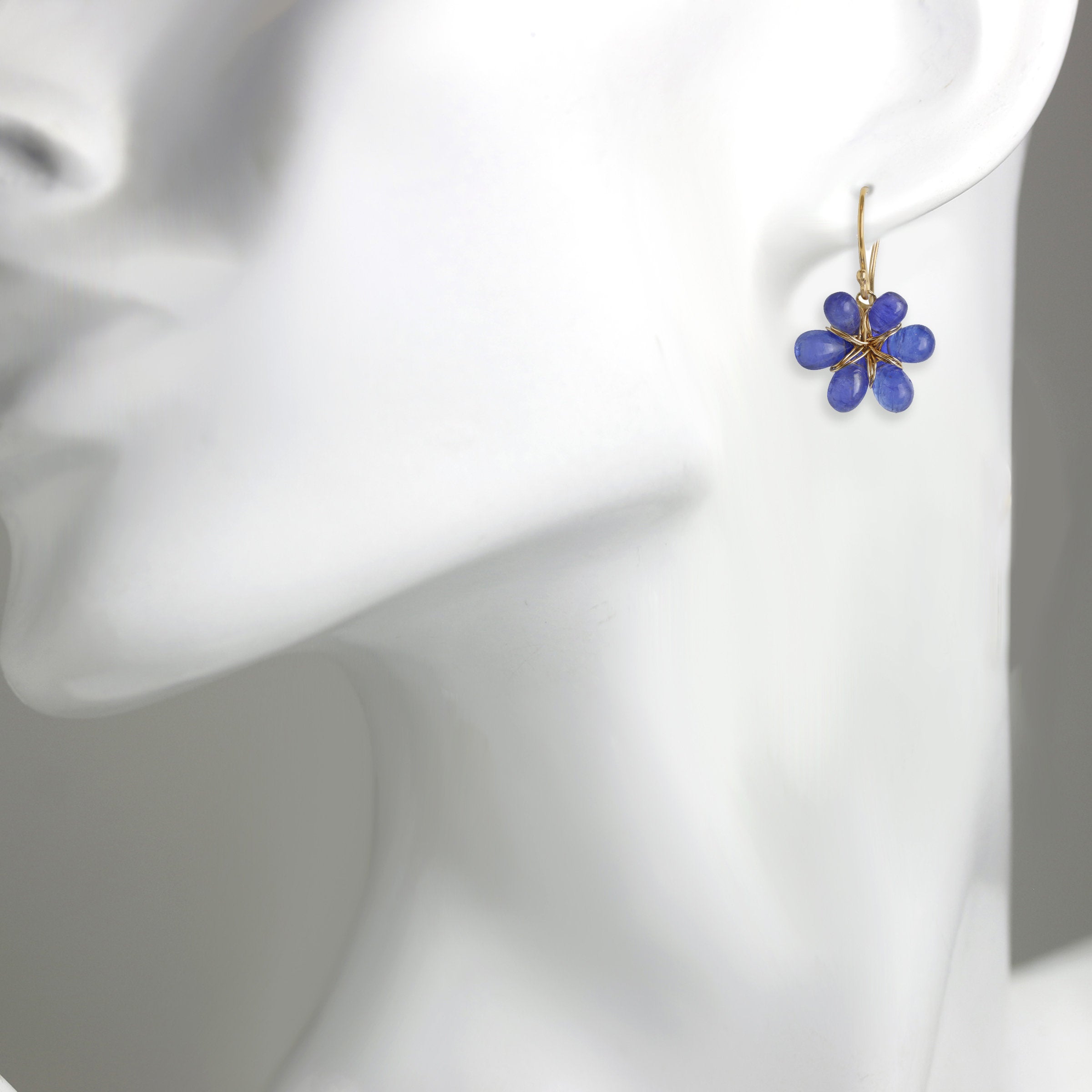 Tanzanite & 14k Gold Flower Earrings