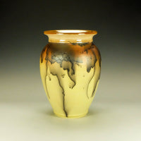 Bright Yellow Horsehair Raku Pottery with Glazed Lip