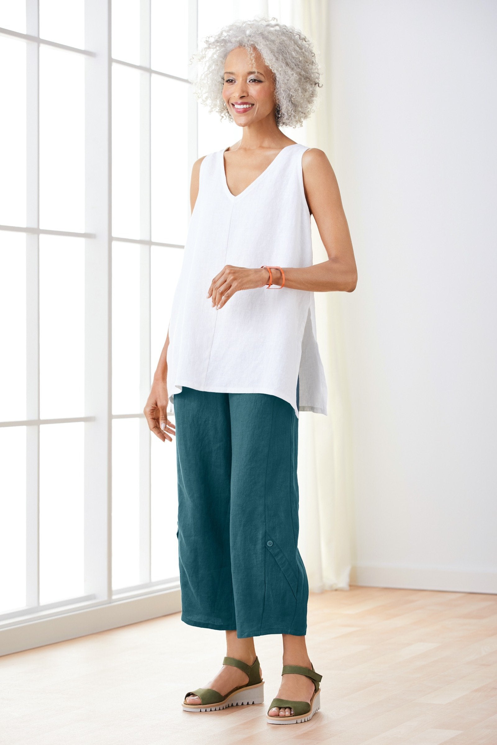 White, v-neck worn in front