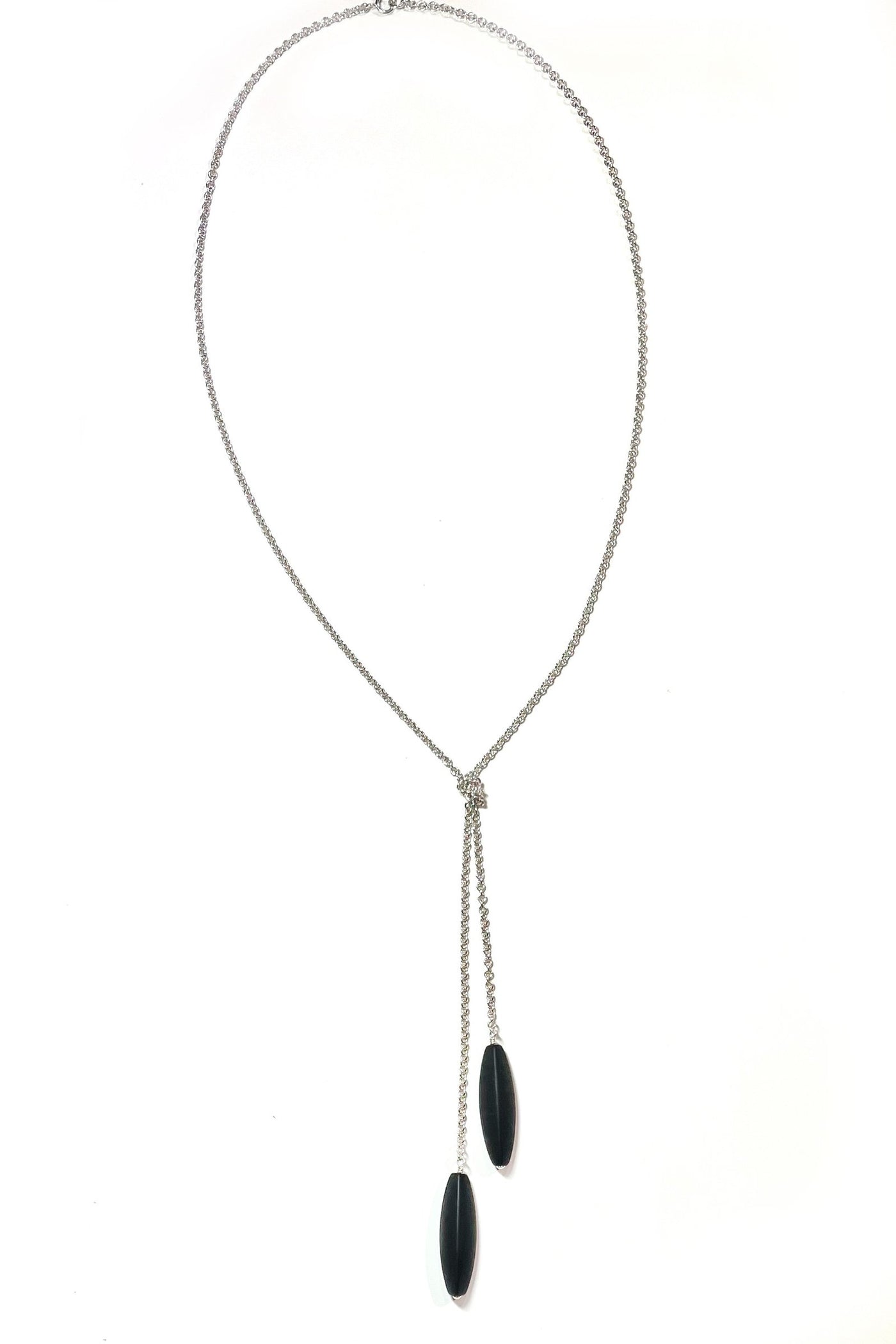 Long Tri-Sided Onyx Drop Silver Necklace