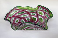 Pink, Green, and White Mosaic Ruffled Bowl