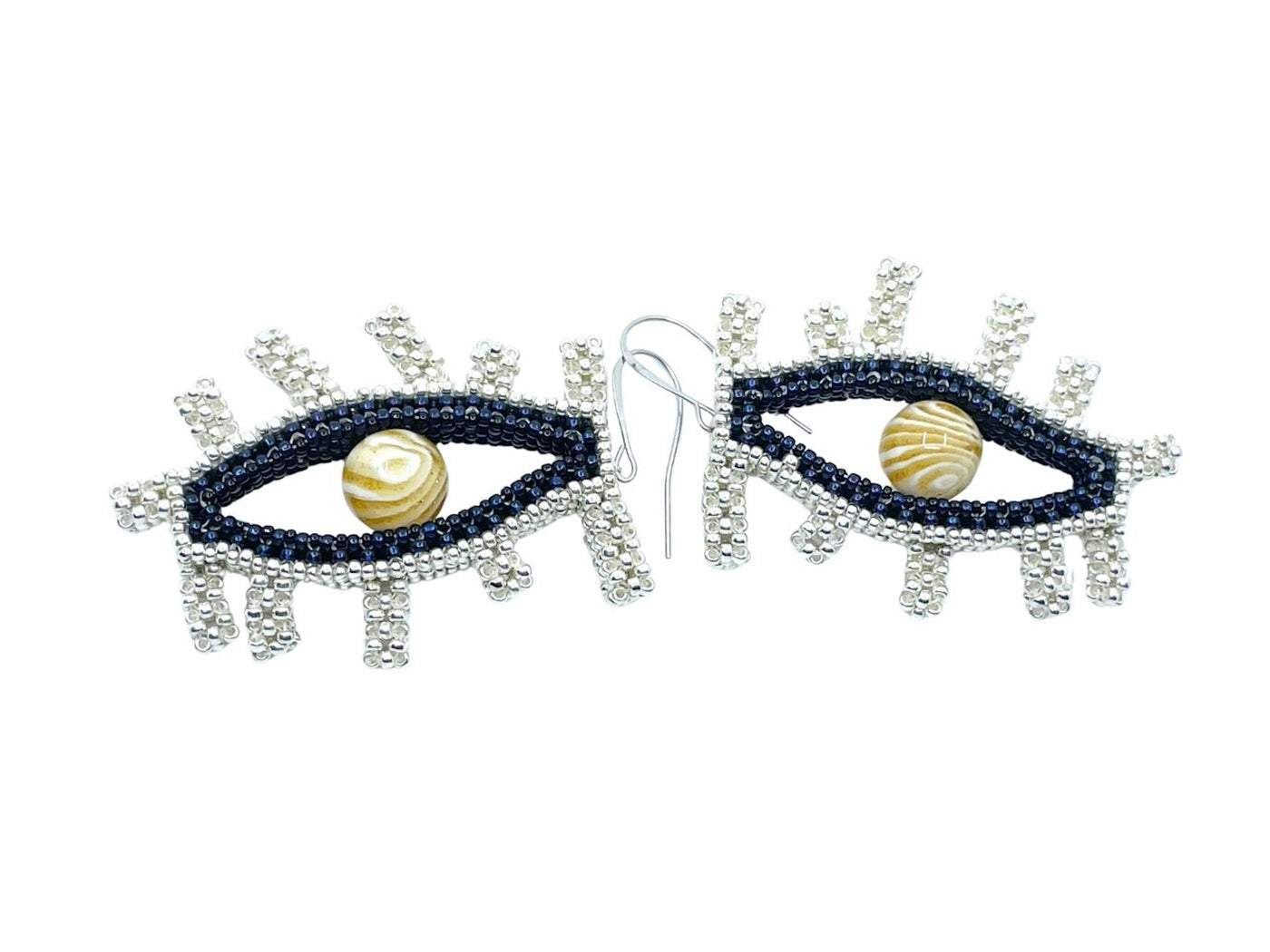 Large Eye Earrings in silver and marbles