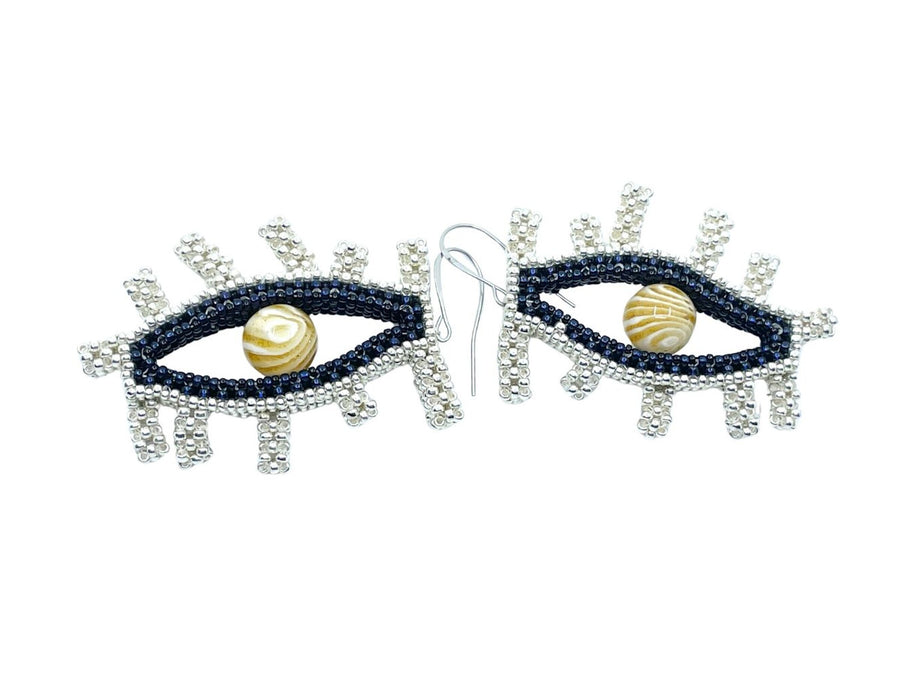Large Eye Earrings in silver and marbles
