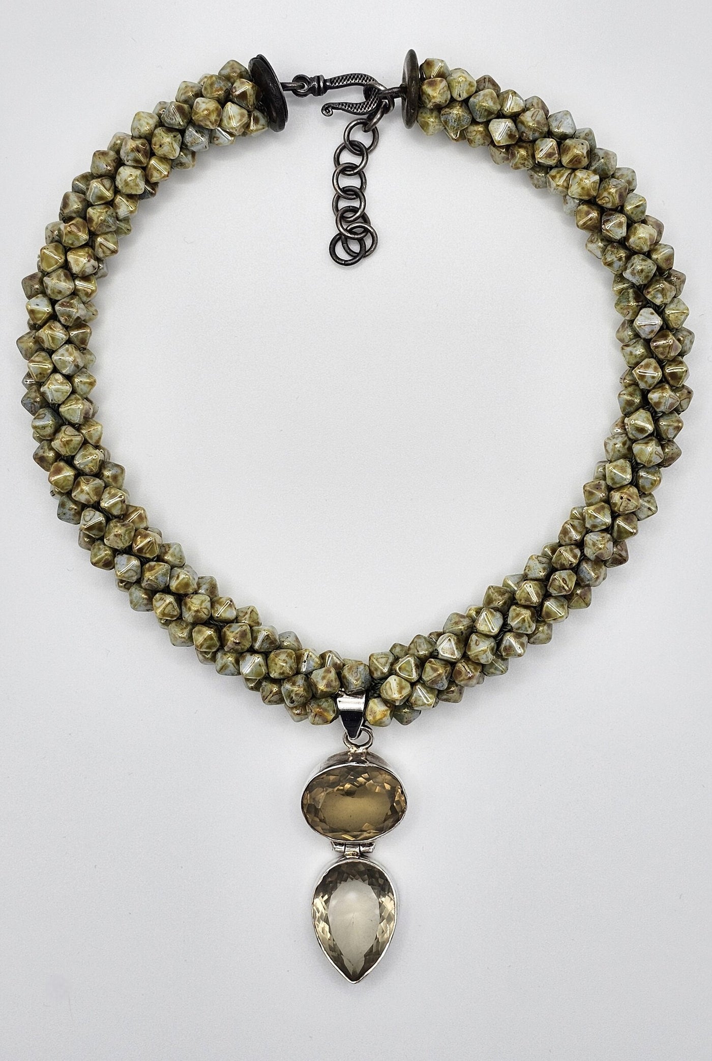 Olive Bead & Pineapple Quartz Pendant