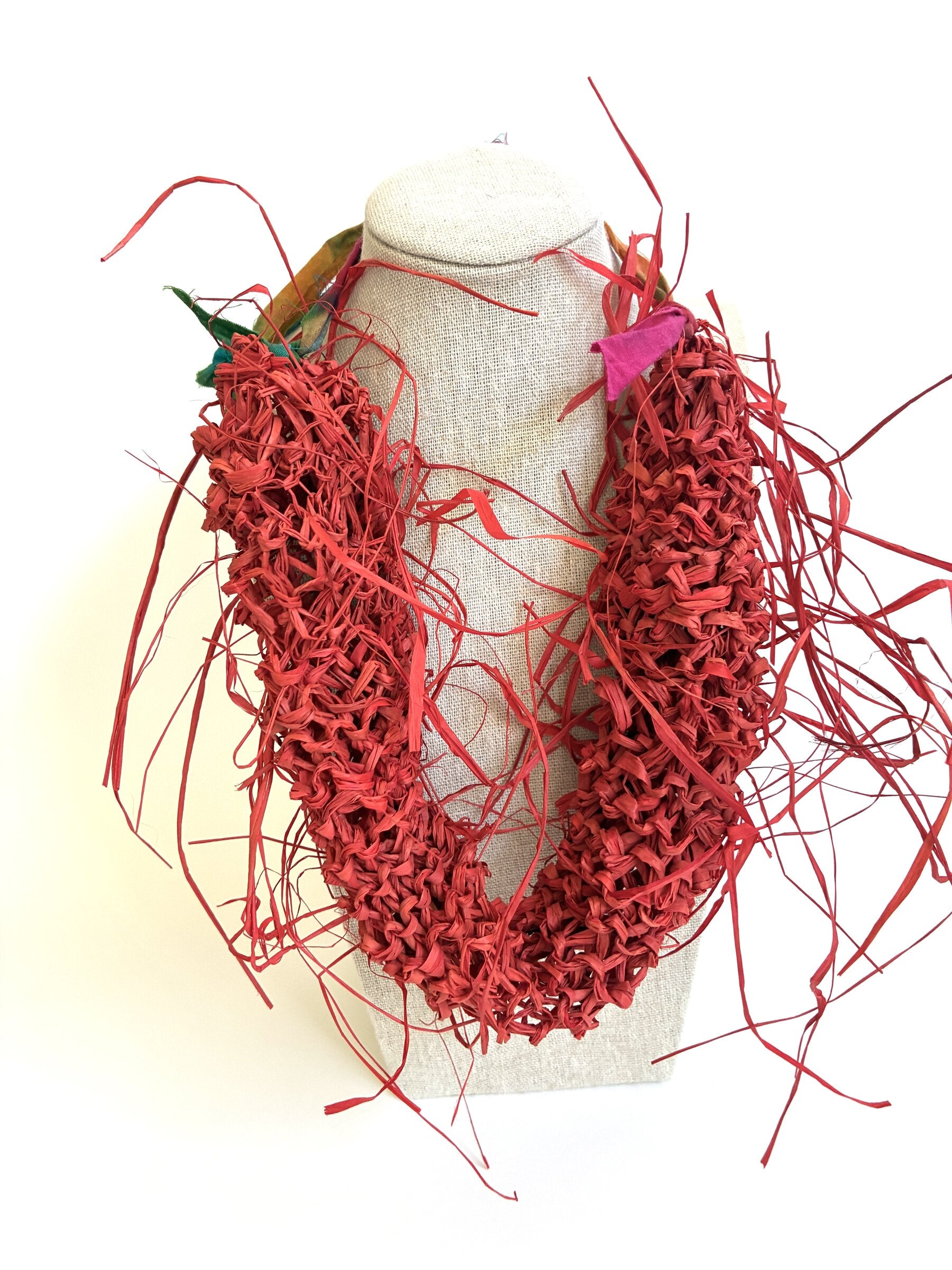 Wild Red Raffia Necklace