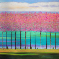 The Pink Trees on Teal-Green