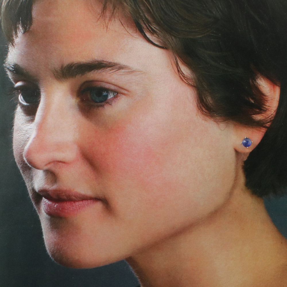 Rose Cut Blue Sapphire Stud Earrings
