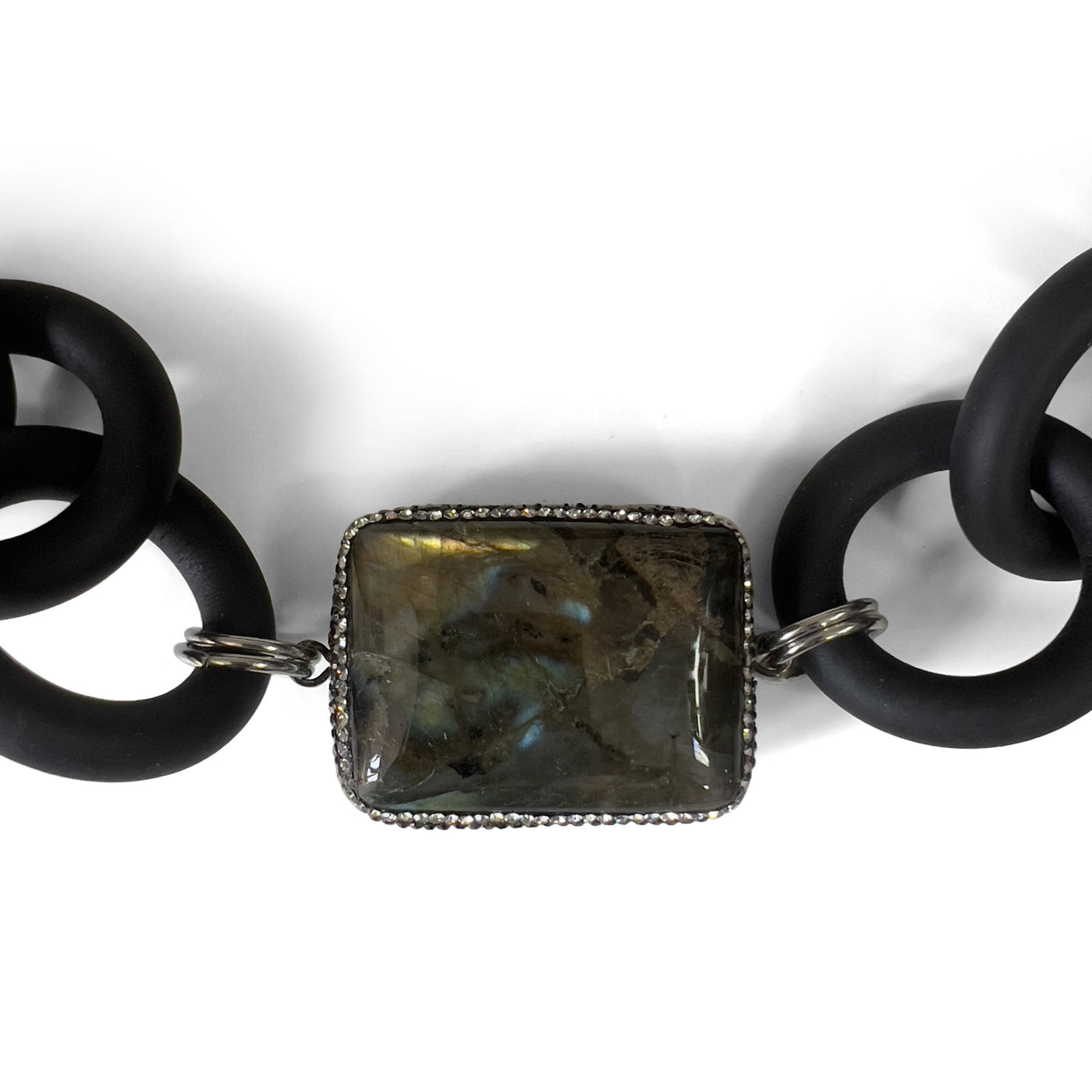 Large Labradorite and Rubber Necklace