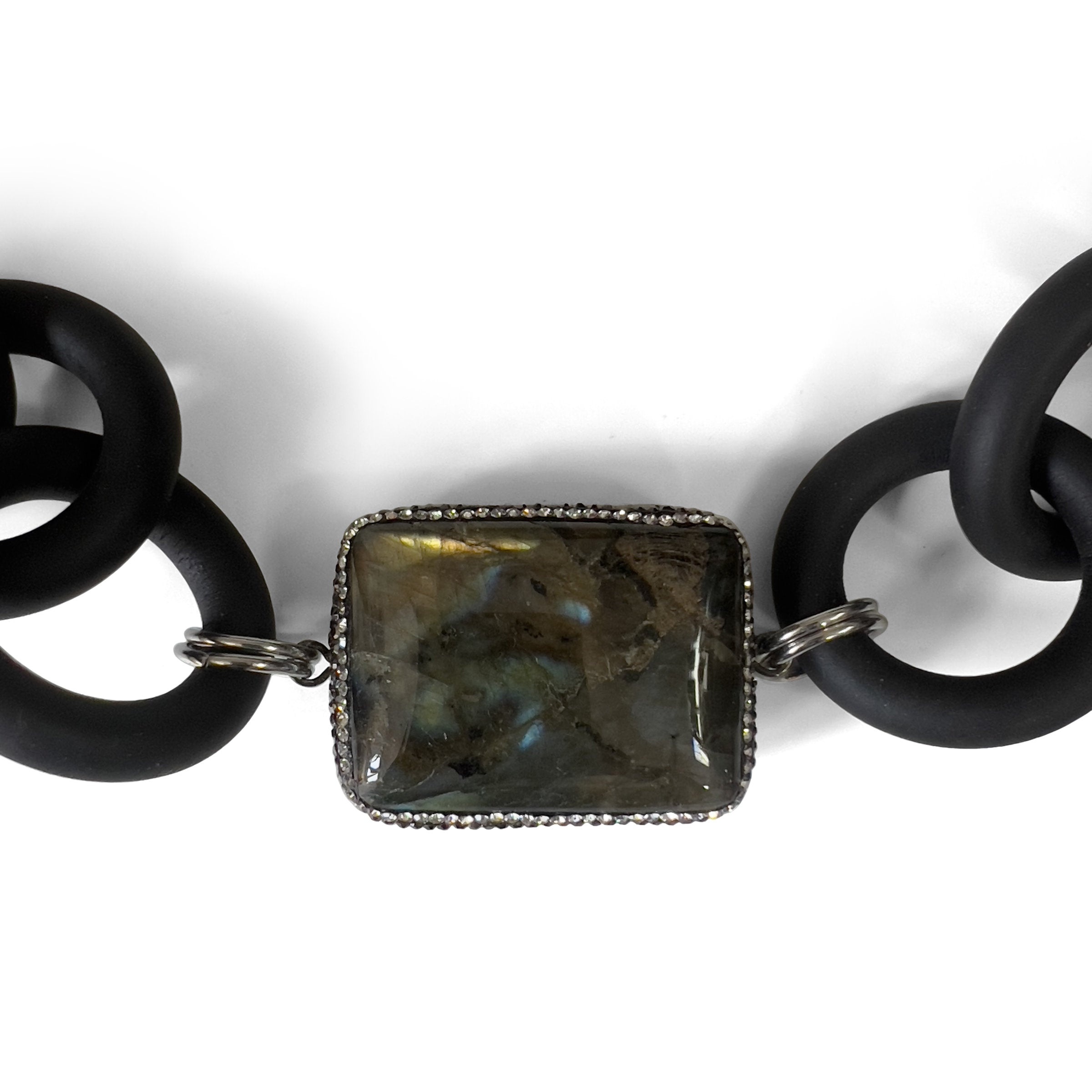 Large Labradorite and Rubber Necklace