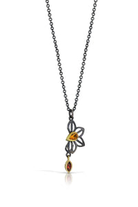 Petite Anise Fold Origami Necklace with Citrine & Mozambique Garnet