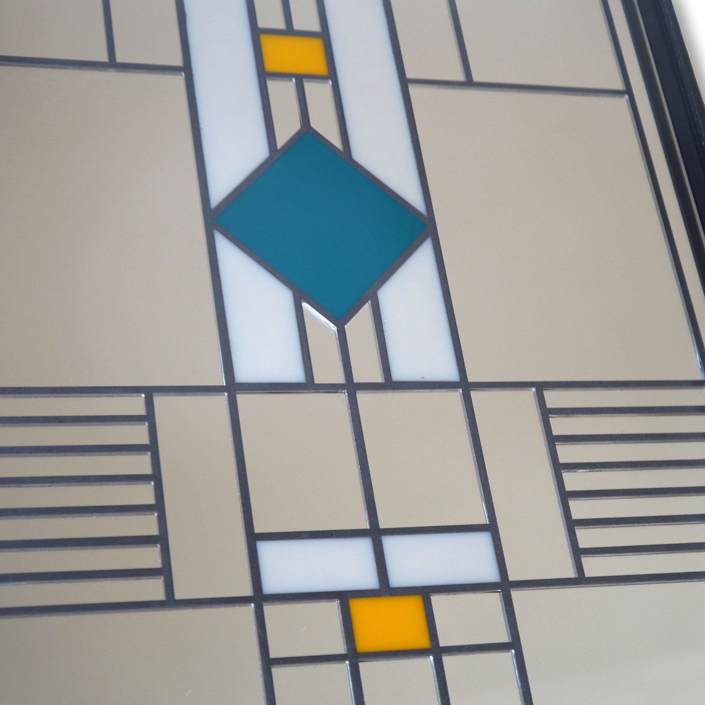 Closeup detail of Prairie-style mosaic mirror "Astor 18x36"