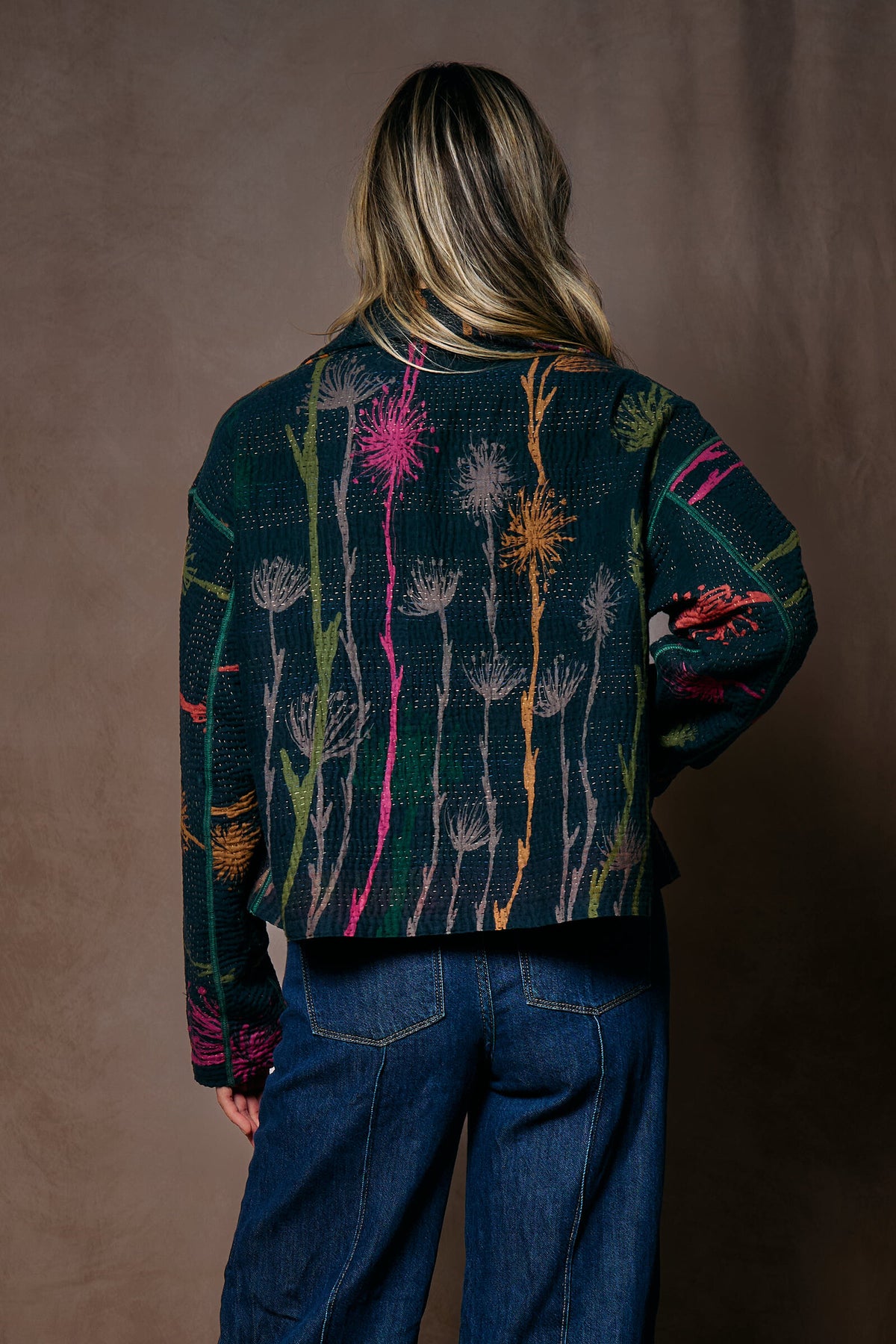 Flower Kantha New Lapeled Short Jacket