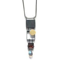 Stacked Rectangles Necklace with Teardrop Gemstone