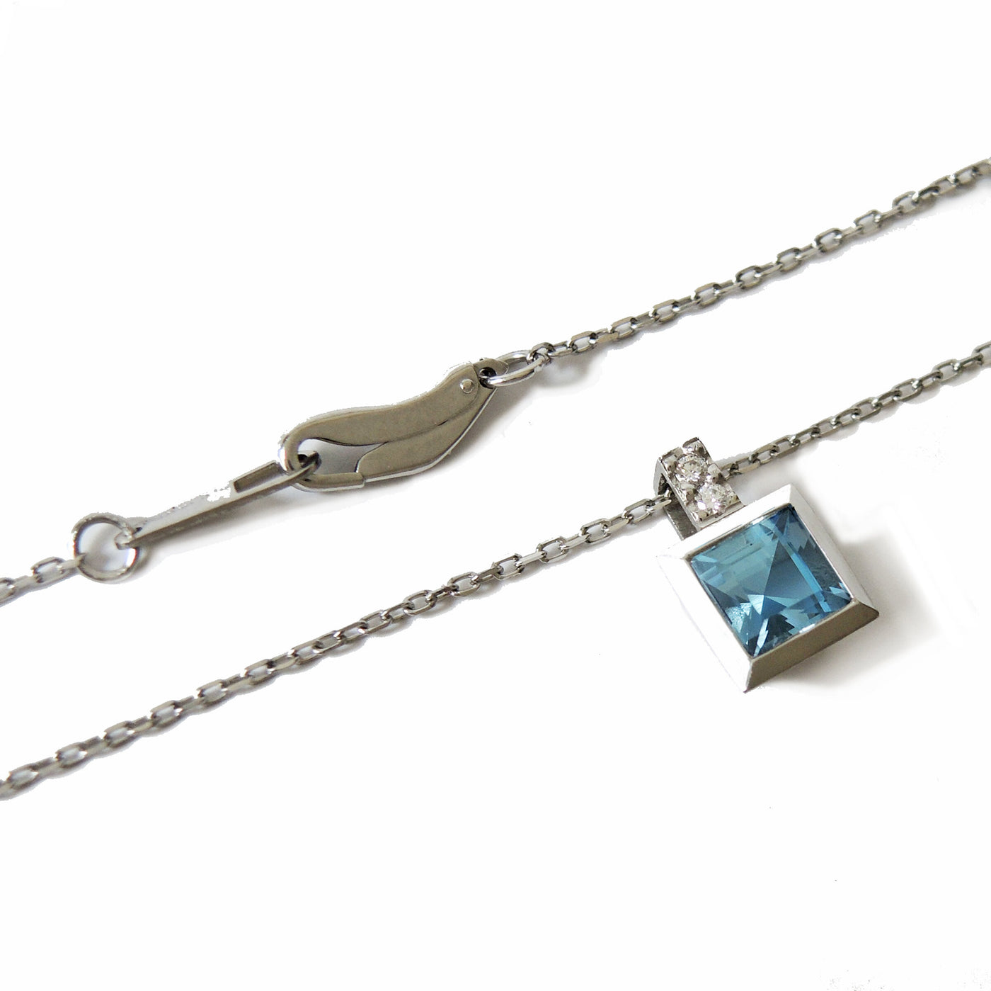 Aquamarine, Diamonds & Platinum Squared Pendant