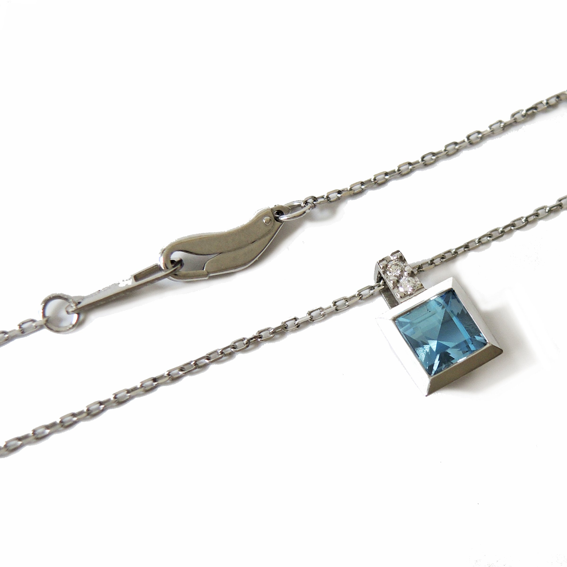 Aquamarine, Diamonds & Platinum Squared Pendant