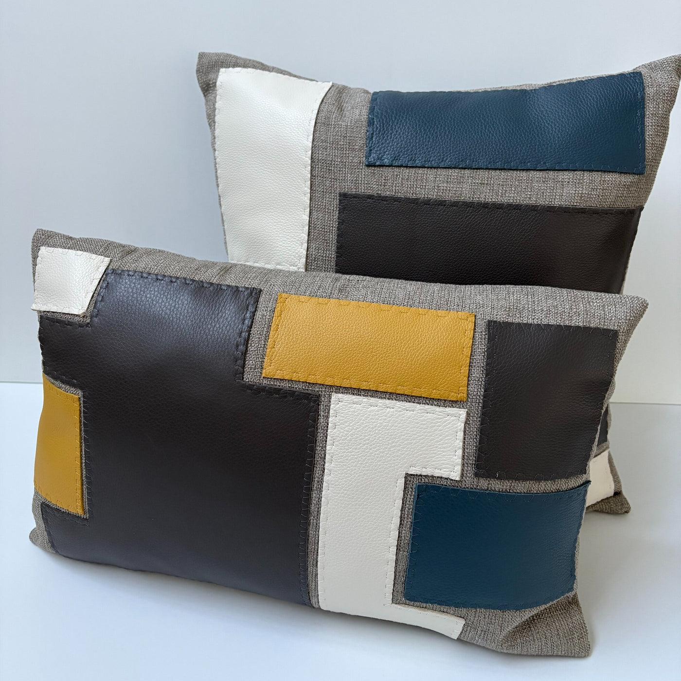Leather Appliqued Color Blocked Pillow #2