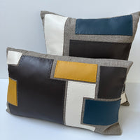 Leather Appliqued Color Blocked Pillow #2