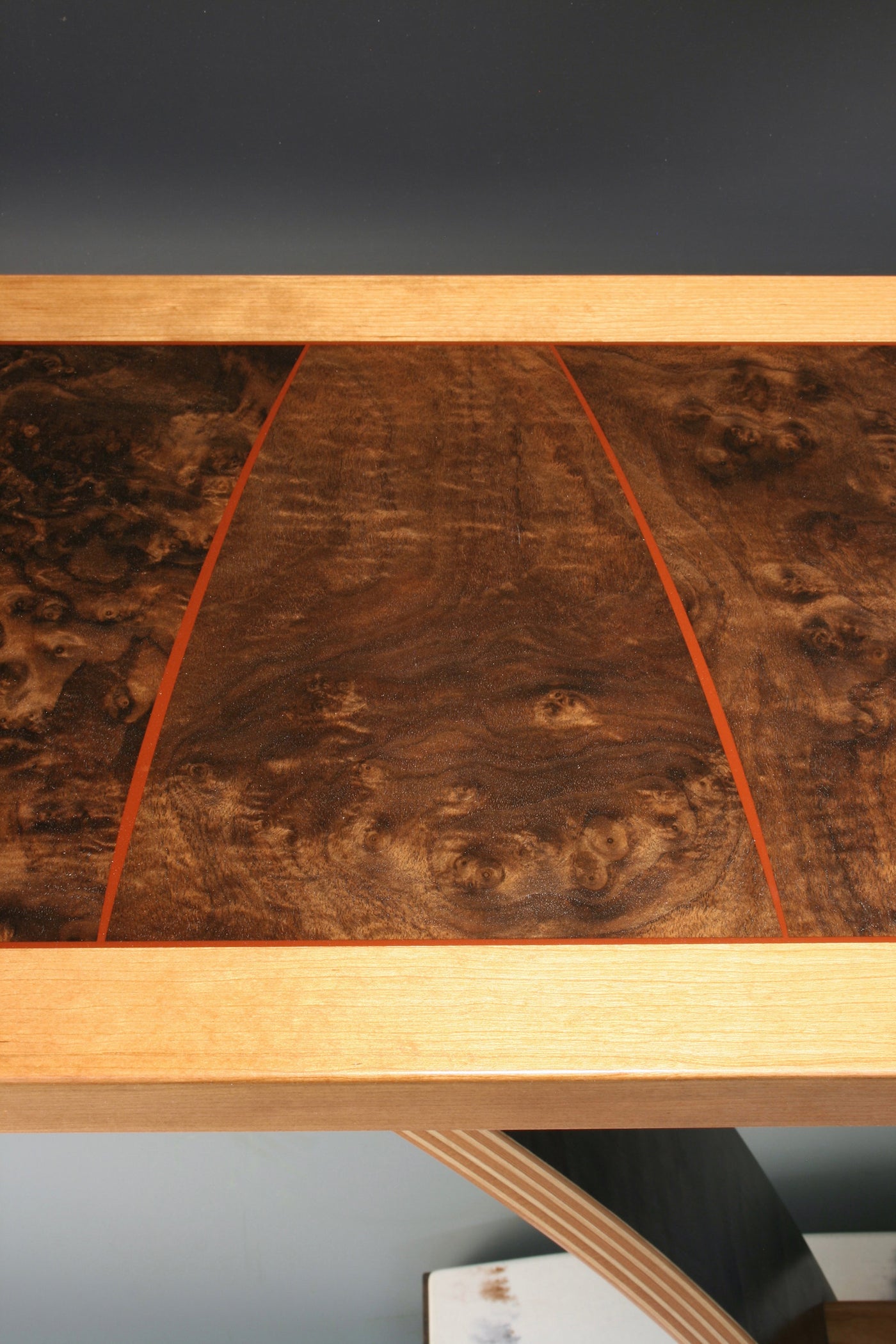 Bridge Table with walnut burl top